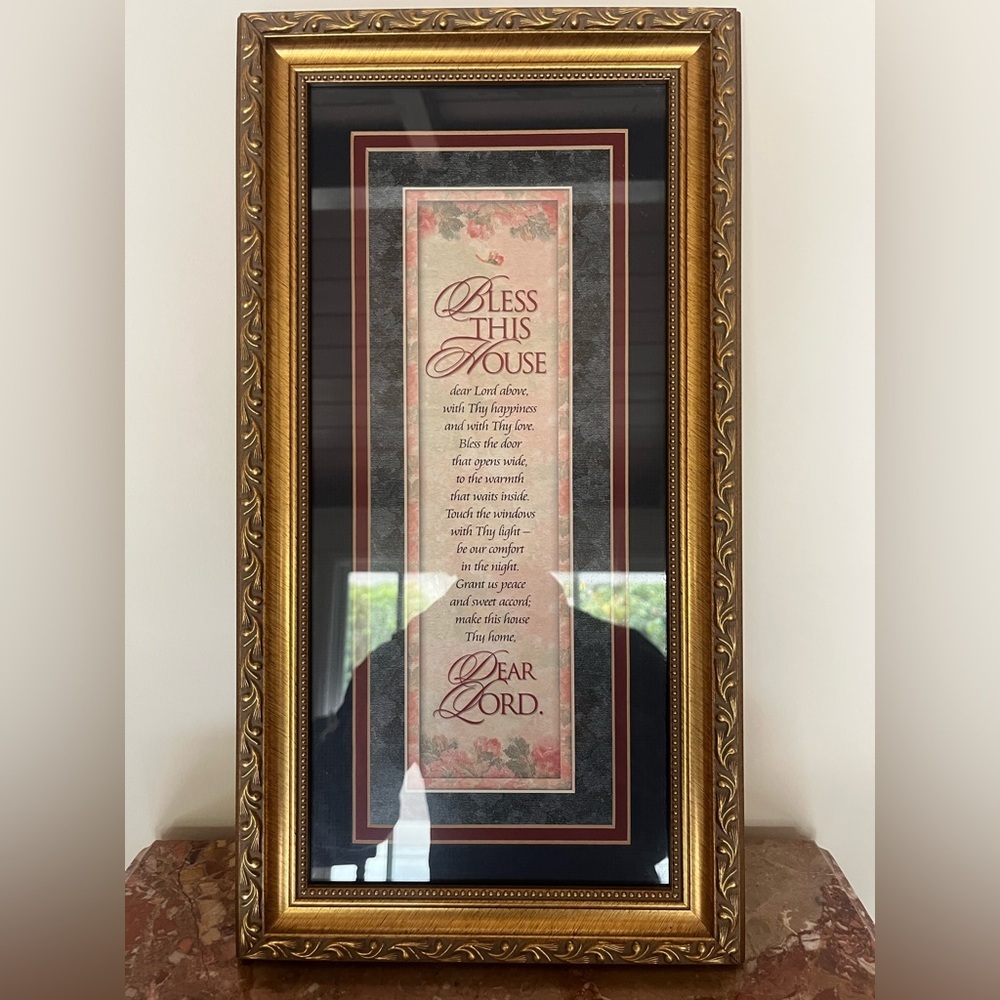 Vintage Bless This House 17x9 Inches Golden Frame